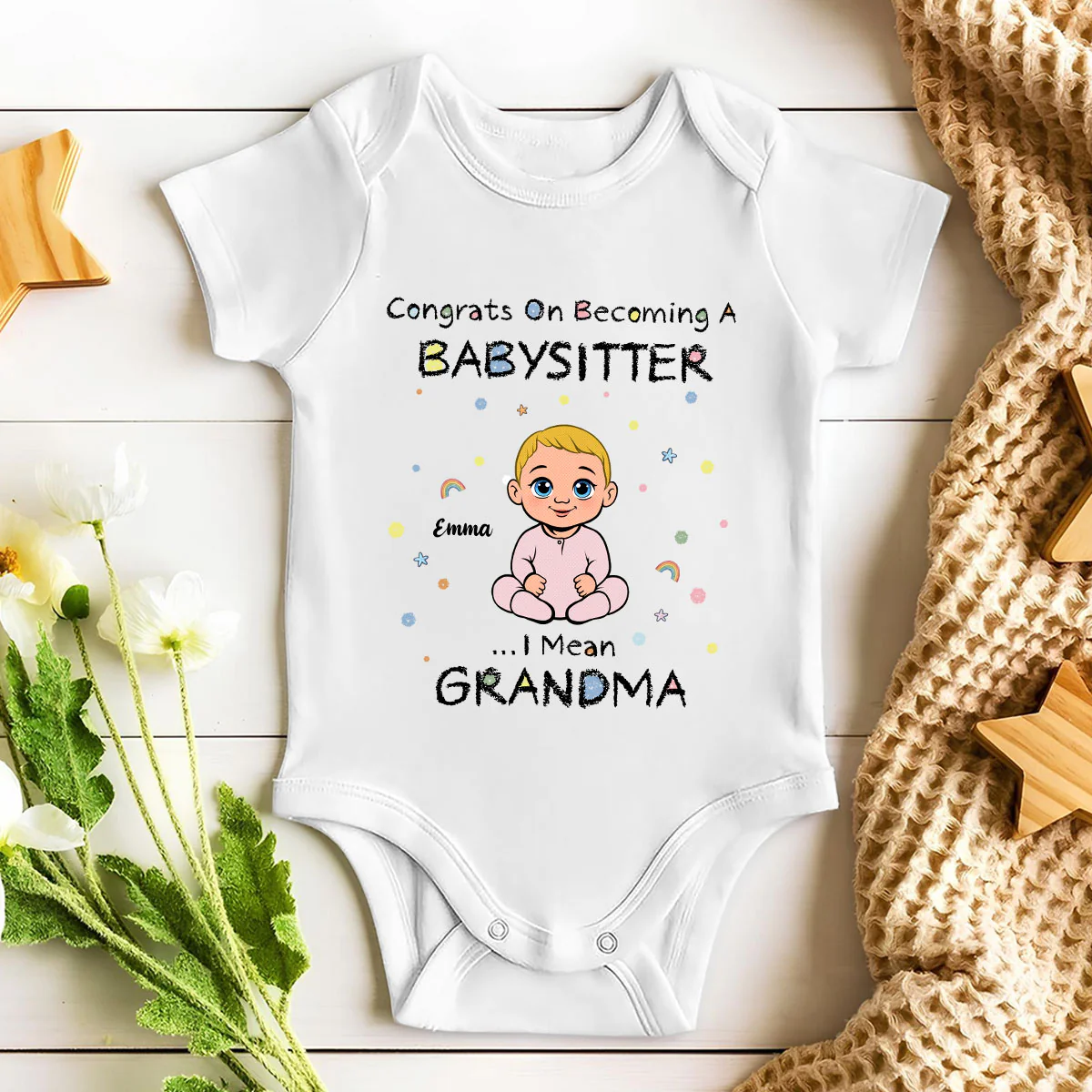 Grandma The Babysitter - Personalized Custom Baby Onesie - Image 4