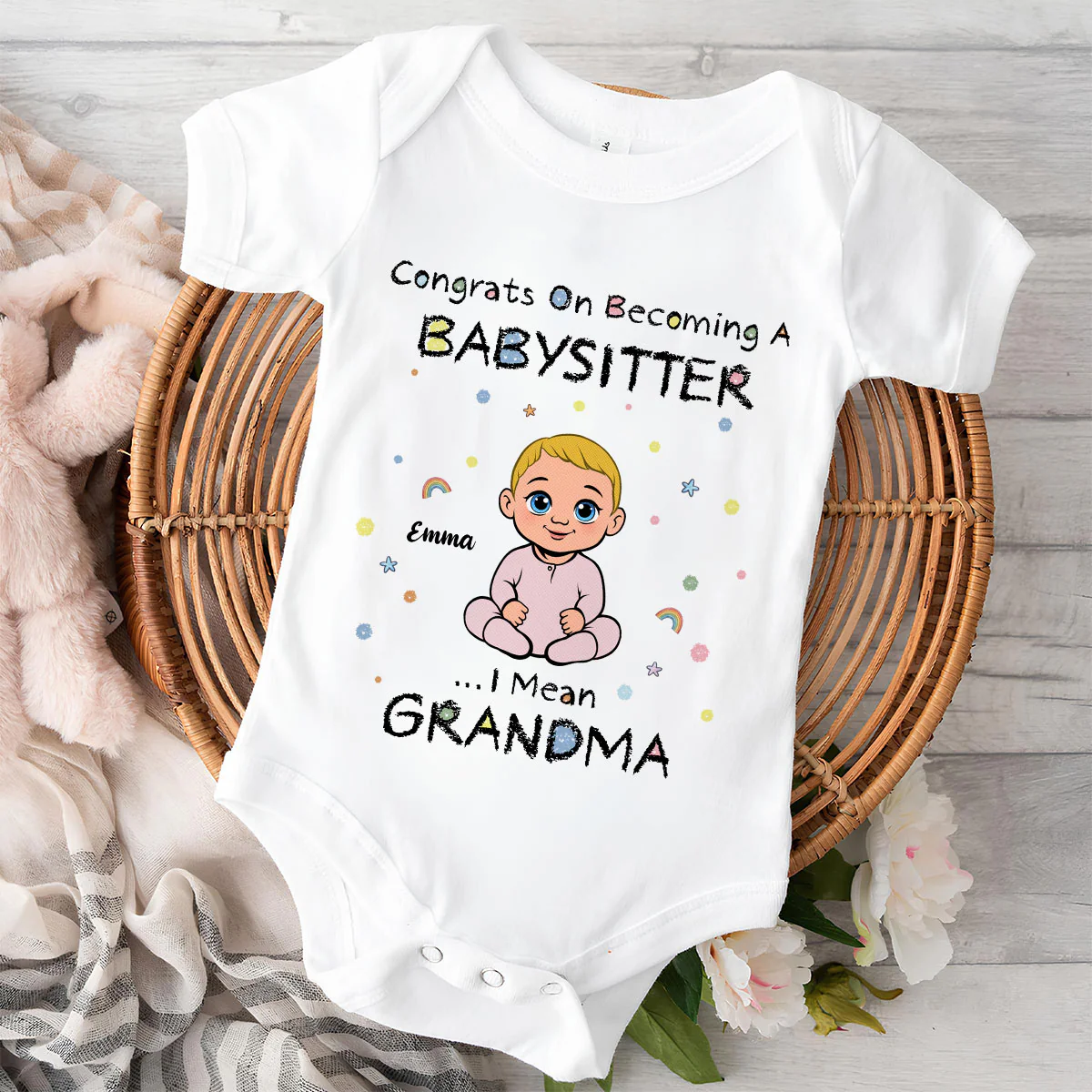 Grandma The Babysitter - Personalized Custom Baby Onesie - Image 5