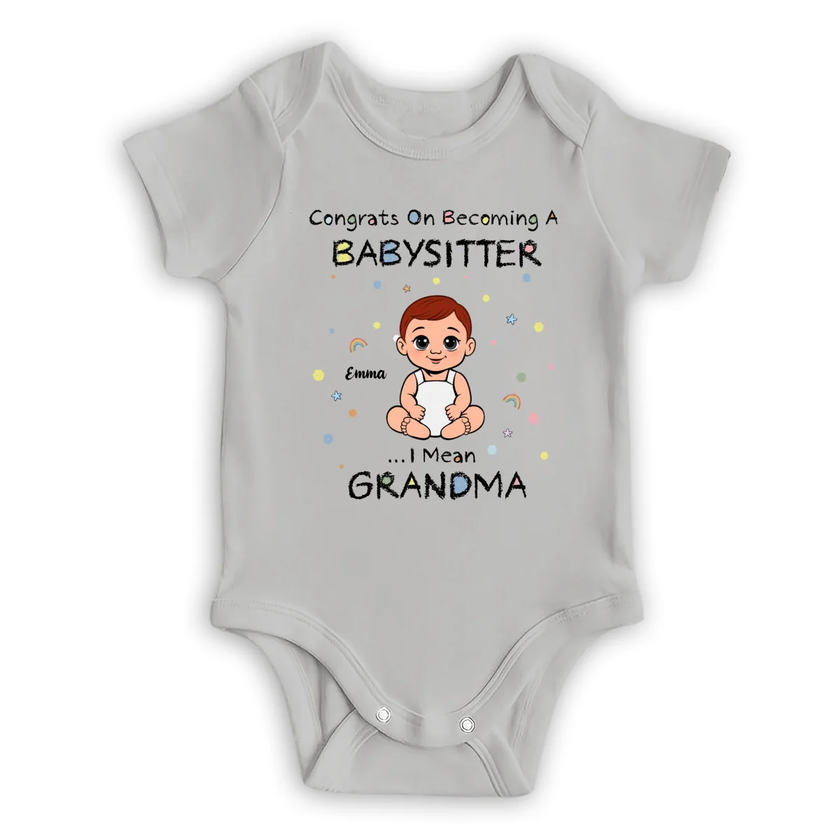 Grandma The Babysitter - Personalized Custom Baby Onesie - Image 9