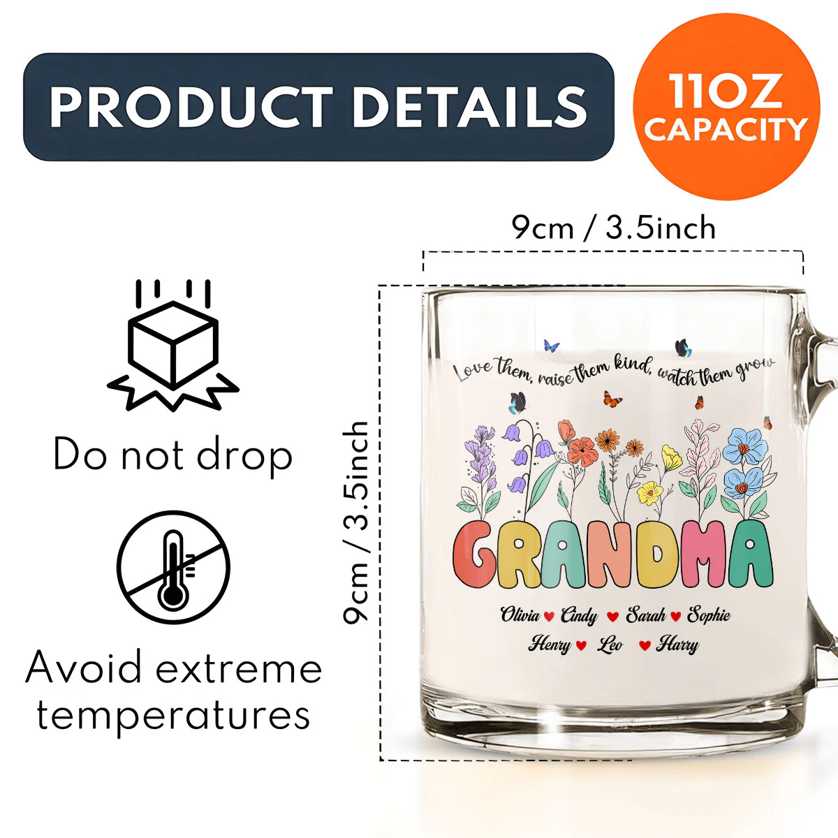 Grandma Watch Them Grow - Personalized Custom Glass Mug - Image 5