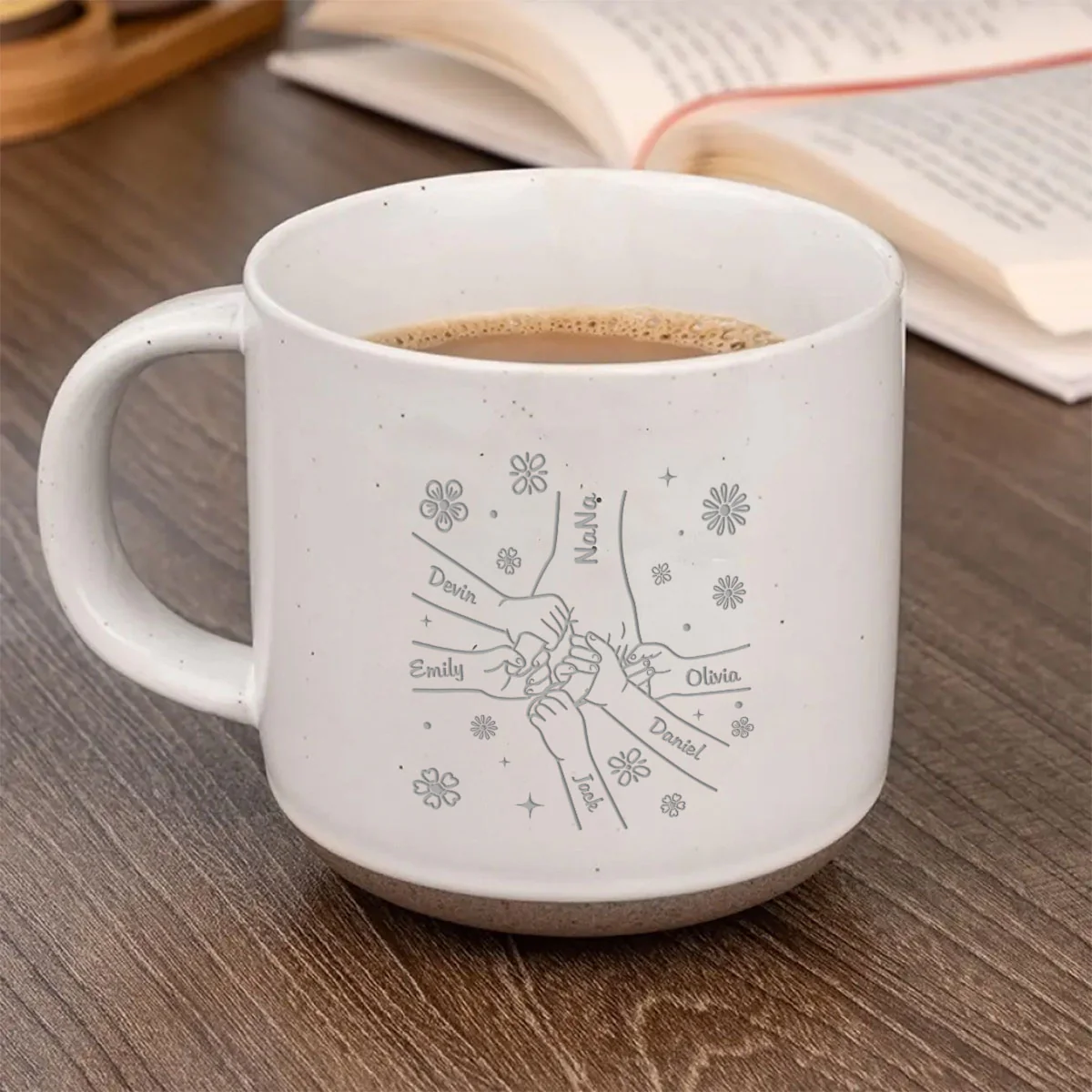 Grandma, You Hold Our Hands And Our Hearts Forever - Personalized Custom Engraved Pottery Mug - Image 2