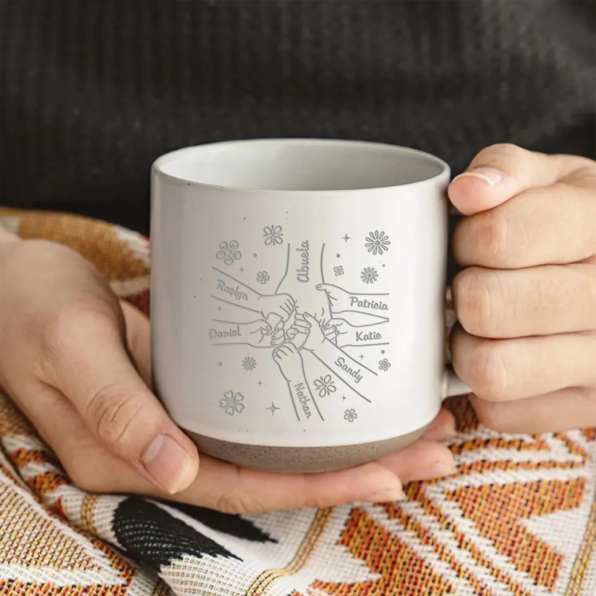 Grandma, You Hold Our Hands And Our Hearts Forever - Personalized Custom Engraved Pottery Mug - Image 3