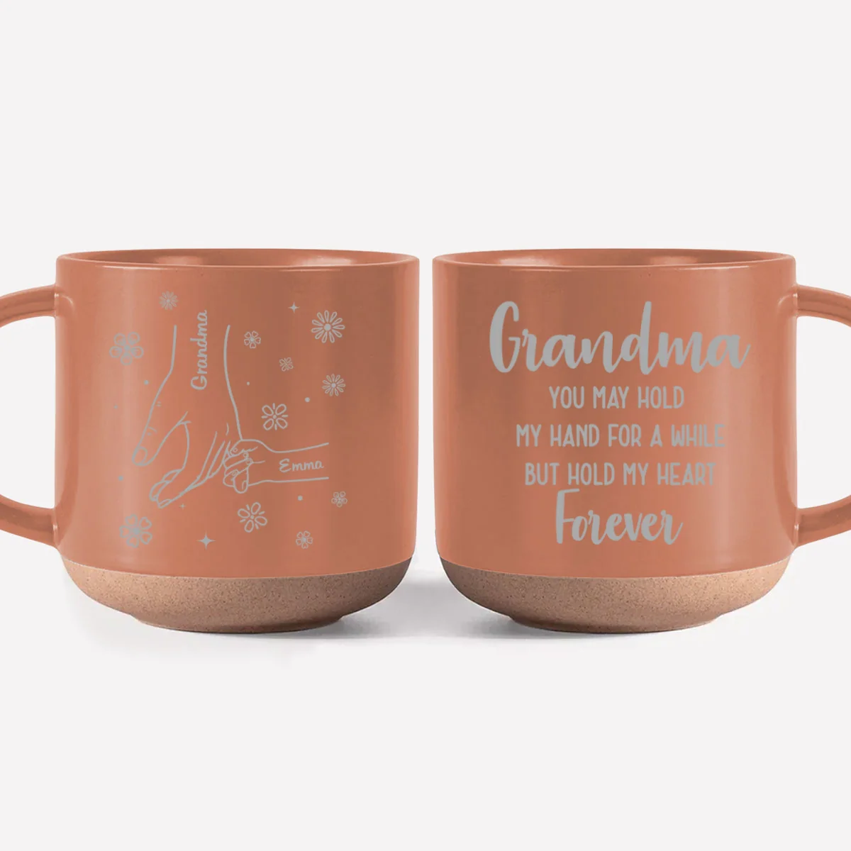 Grandma, You Hold Our Hands And Our Hearts Forever - Personalized Custom Engraved Pottery Mug - Image 7