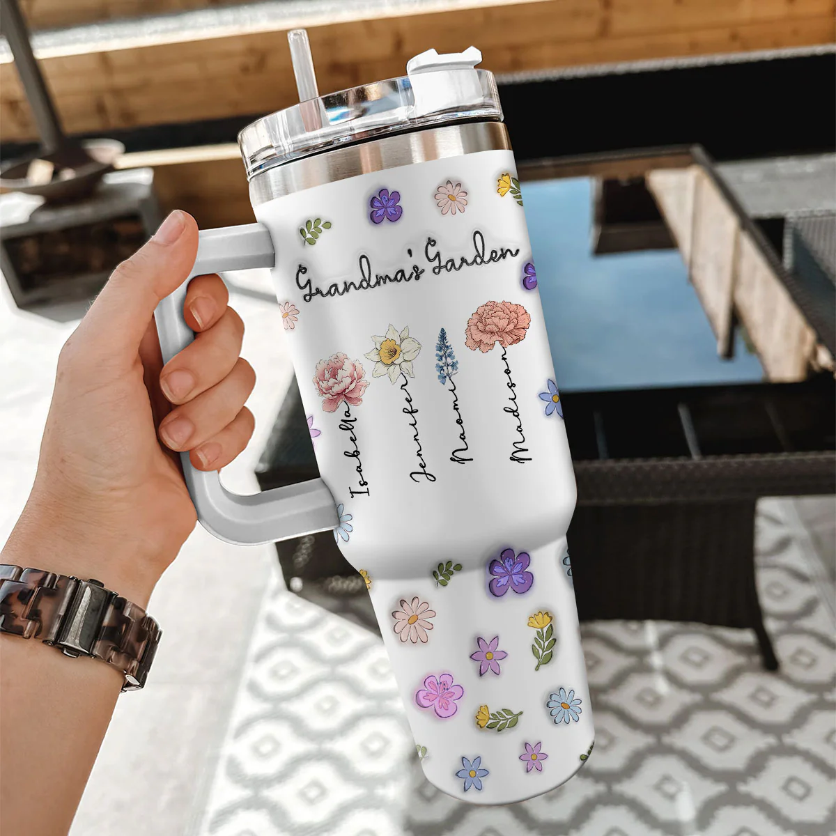 Grandma Your Love Is Always In Bloom - Personalized Custom 3D Inflated Effect Printed 40 Oz Tumbler - Image 4
