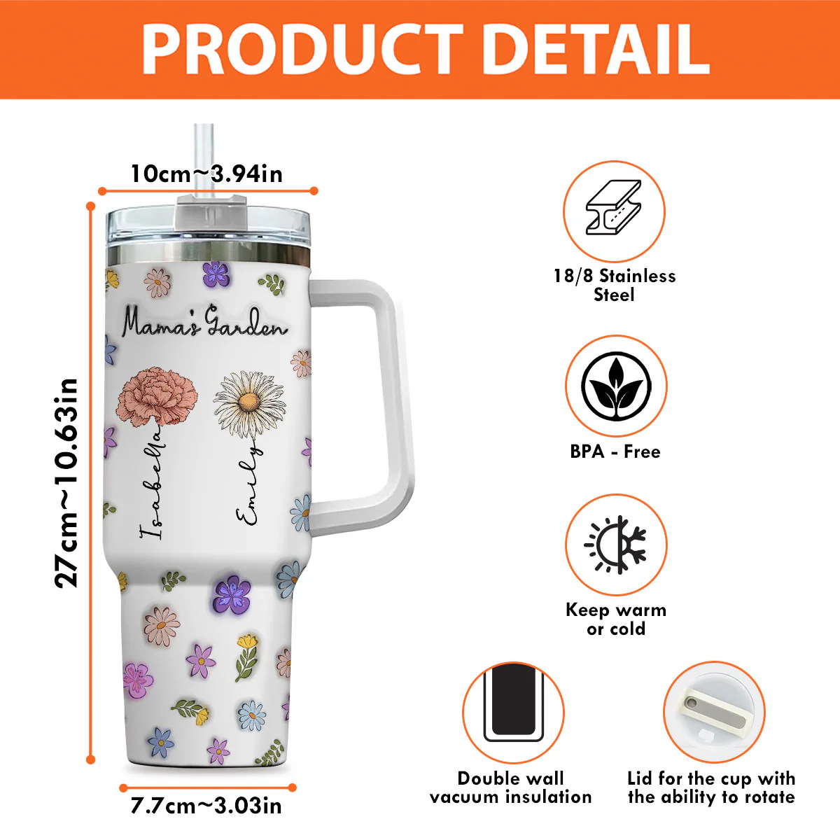 Grandma Your Love Is Always In Bloom - Personalized Custom 3D Inflated Effect Printed 40 Oz Tumbler - Image 5