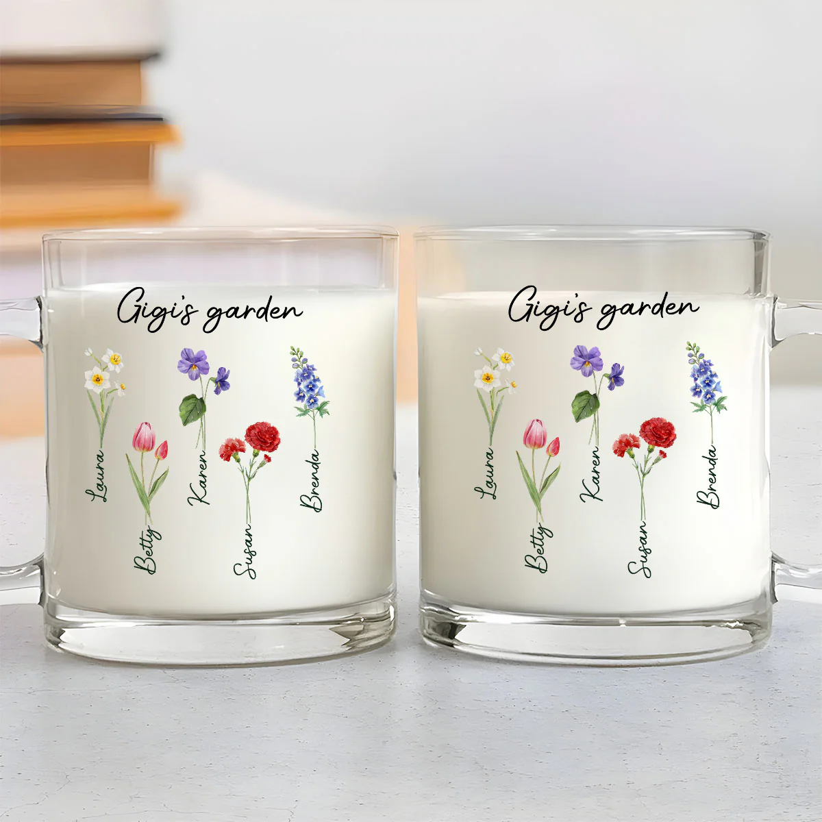 Grandmas Garden With Birth Month Flowers - Personalized Custom Glass Mug - Image 3