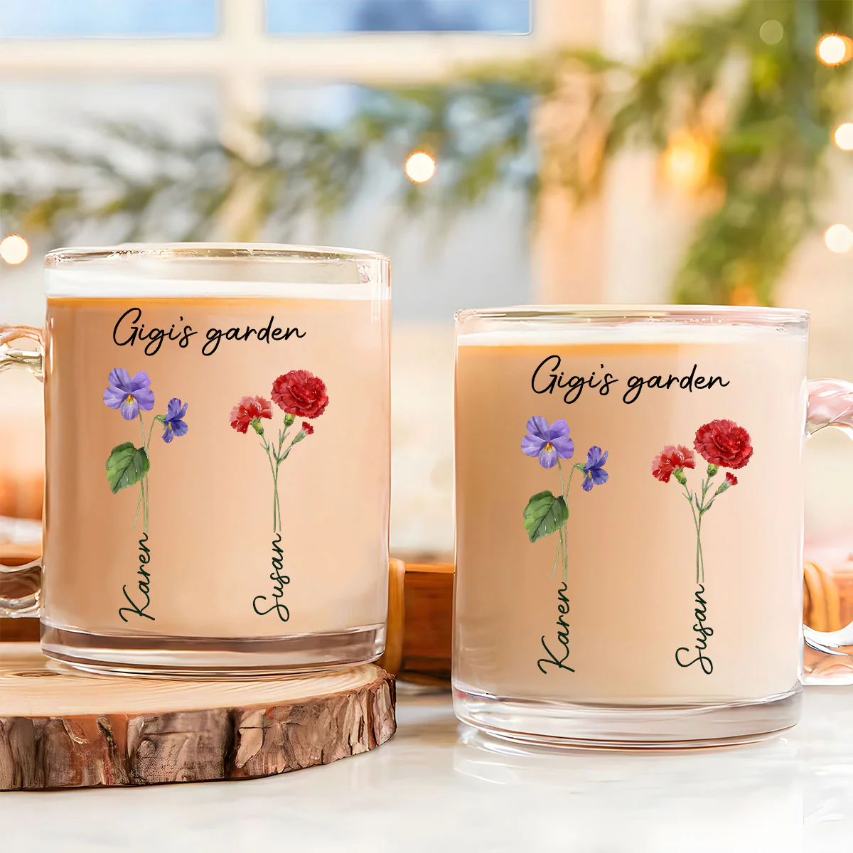 Grandmas Garden With Birth Month Flowers - Personalized Custom Glass Mug - Image 4