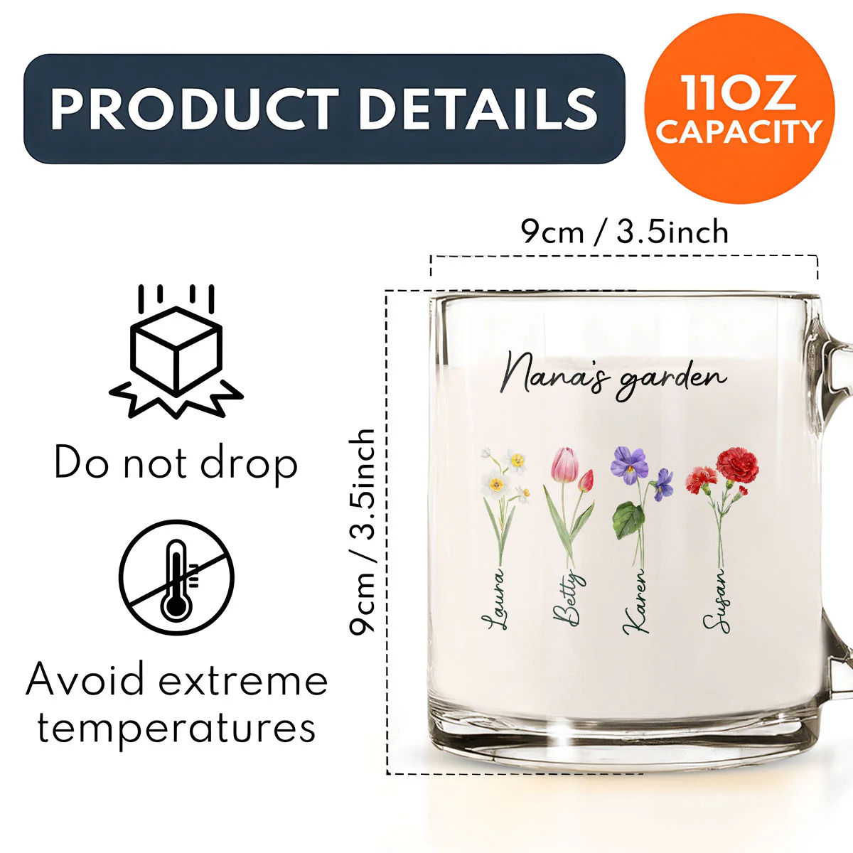 Grandmas Garden With Birth Month Flowers - Personalized Custom Glass Mug - Image 6