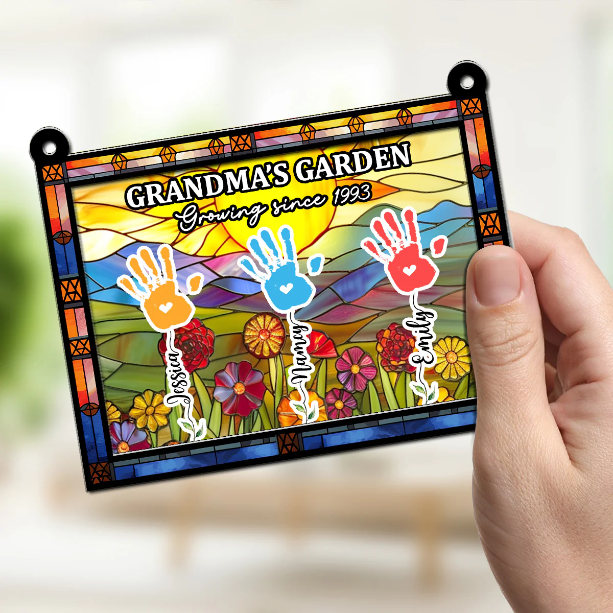 Grandmother Flower Handprint Garden - Personalized Custom Suncatcher - Image 2
