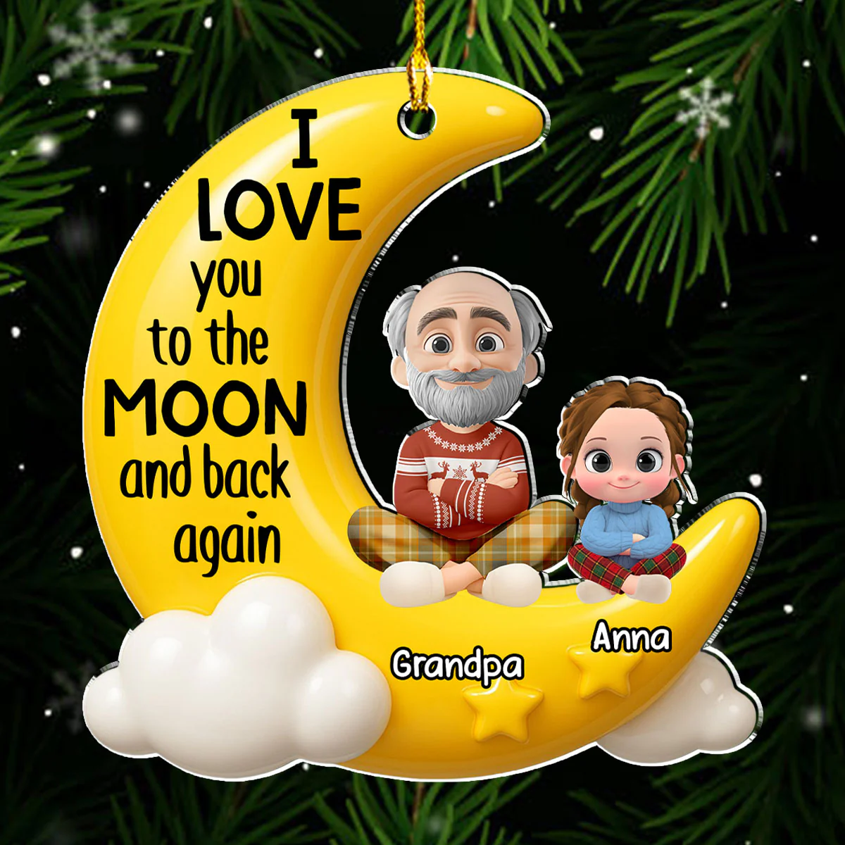 Grandpa And Grandkid On The Moon - Personalized Custom Acrylic Ornament - Image 3