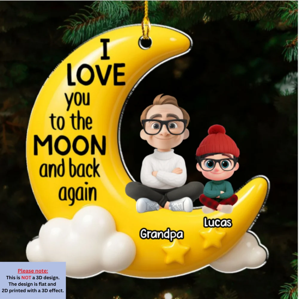 Grandpa And Grandkid On The Moon - Personalized Custom Acrylic Ornament - Image 5