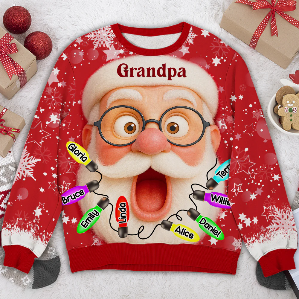 Grandpa And Grandkids Christmas - Personalized Custom All-Over-Print Sweatshirt - Image 3