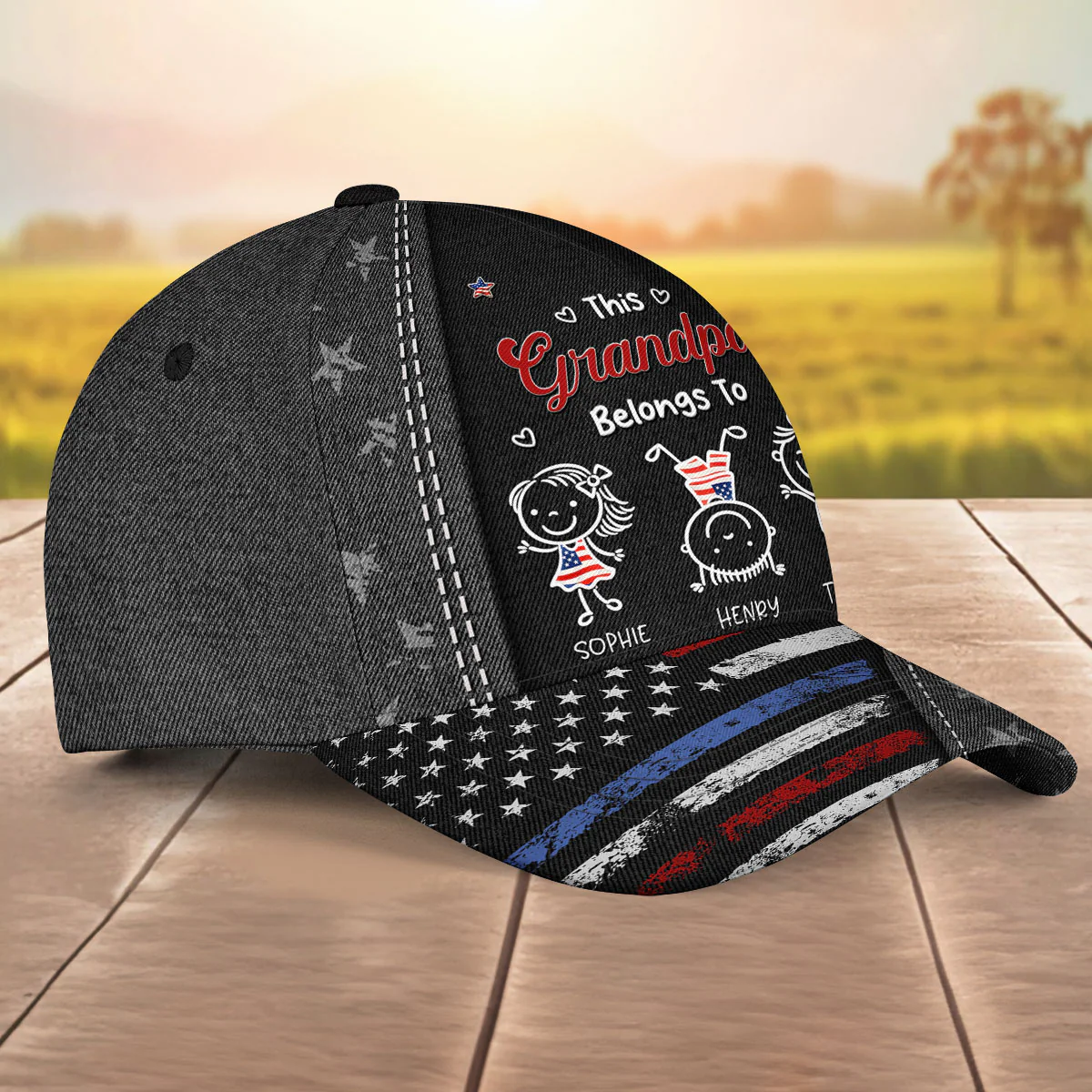 Grandpa Belongs To Us - Personalized Custom Classic Cap - Image 5