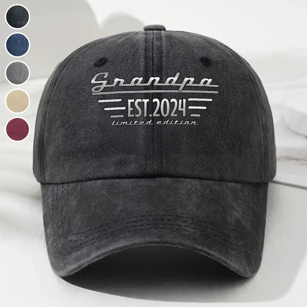Grandpa Established - Personalized Custom Vintage Washed Denim Cap