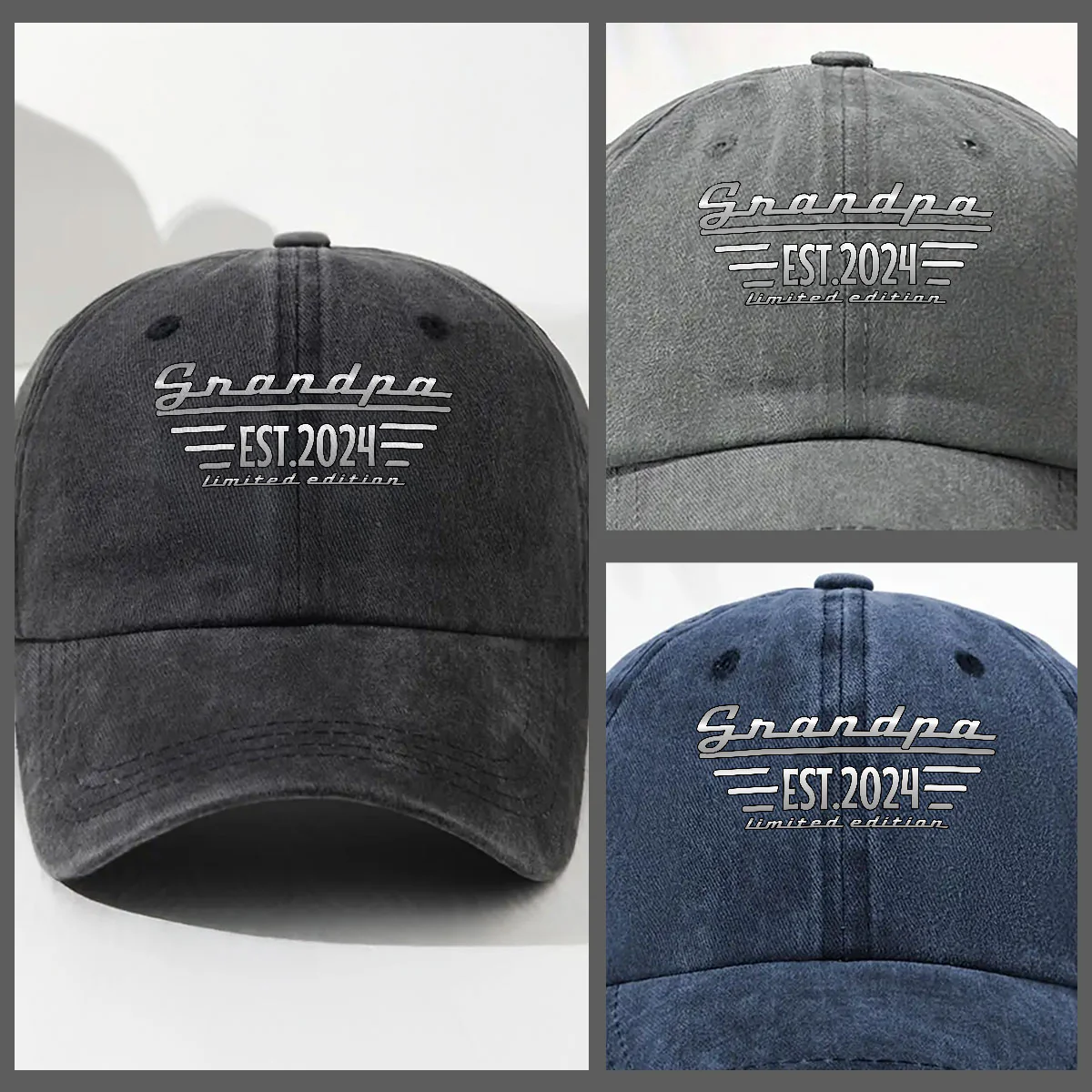 Grandpa Established - Personalized Custom Vintage Washed Denim Cap - Image 5
