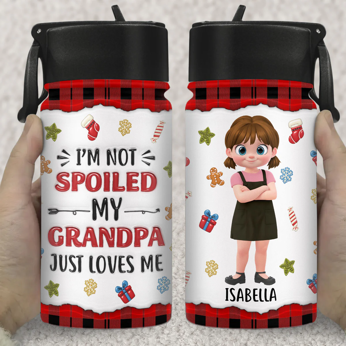 Grandpa Loves Me - Personalized Custom 3D Inflated Effect Kids Water Bottle - Image 3