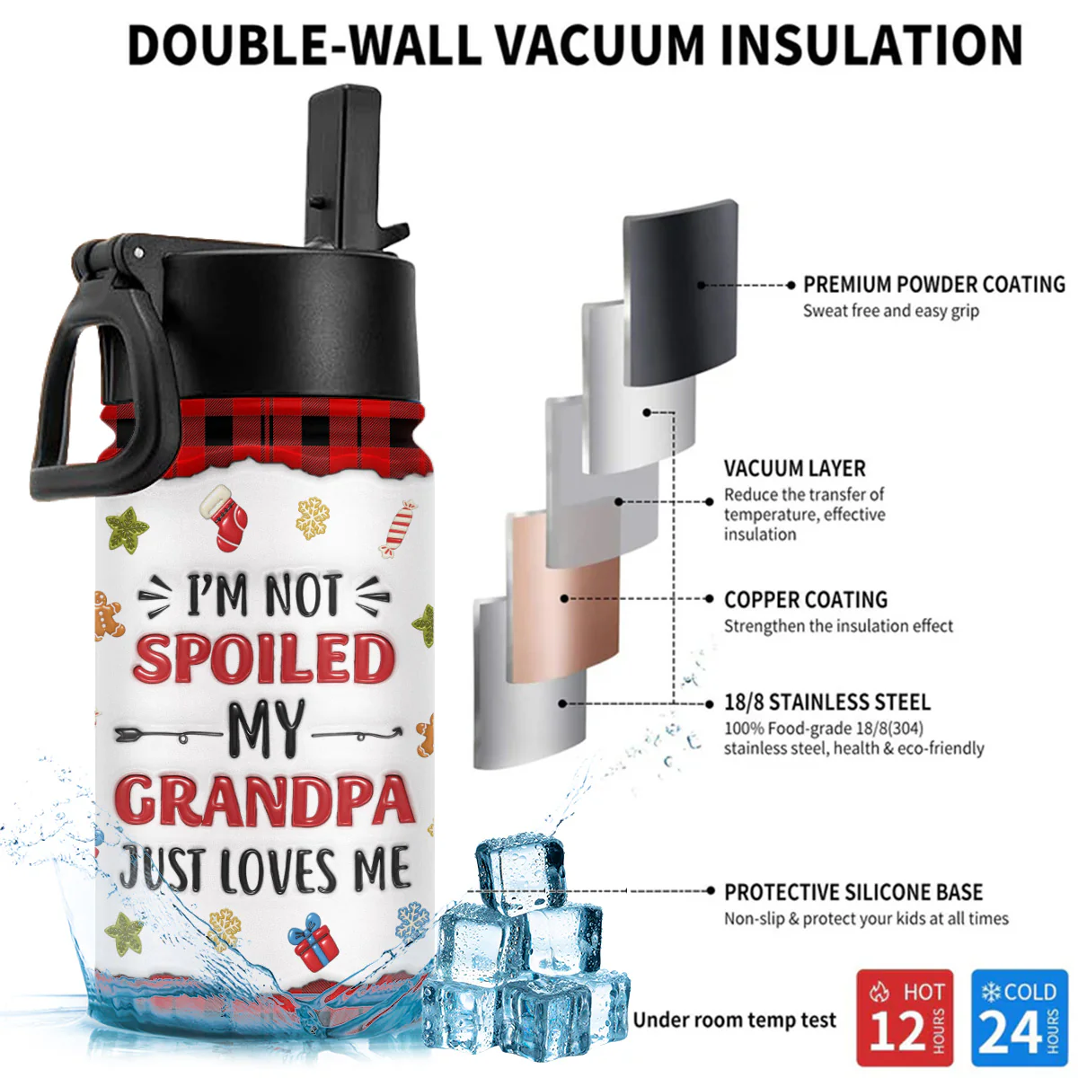 Grandpa Loves Me - Personalized Custom 3D Inflated Effect Kids Water Bottle - Image 5
