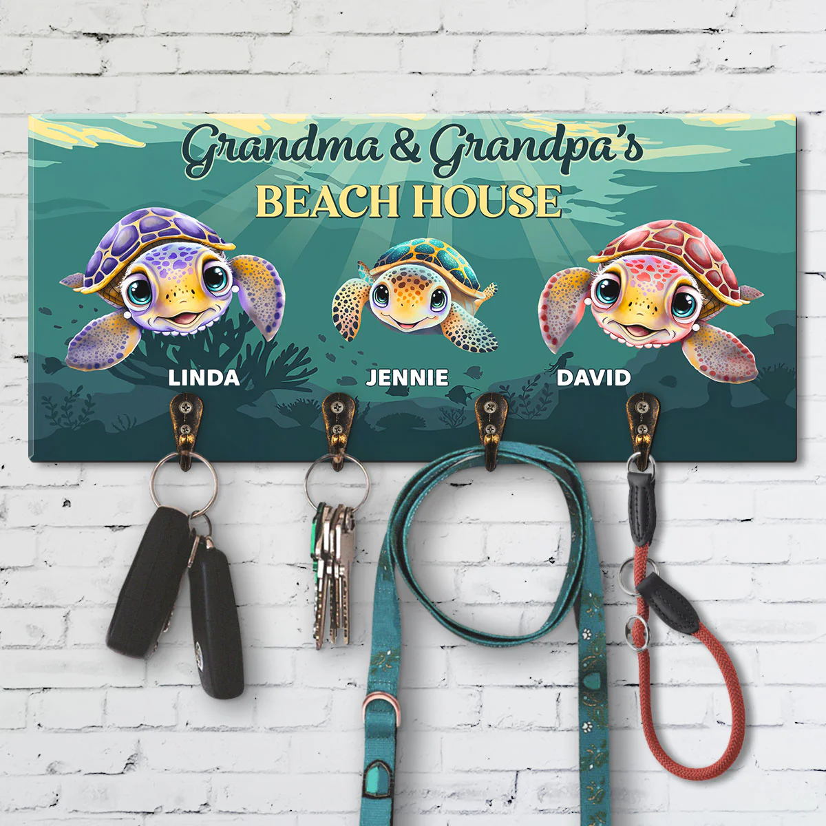 Grandparents Beach House - Personalized Custom Wooden Key Holder - Image 2