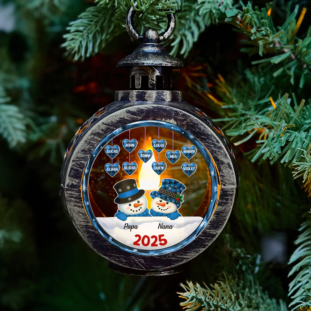 Grandparents Snowman Christmas - Personalized Custom Christmas Lantern - Image 2