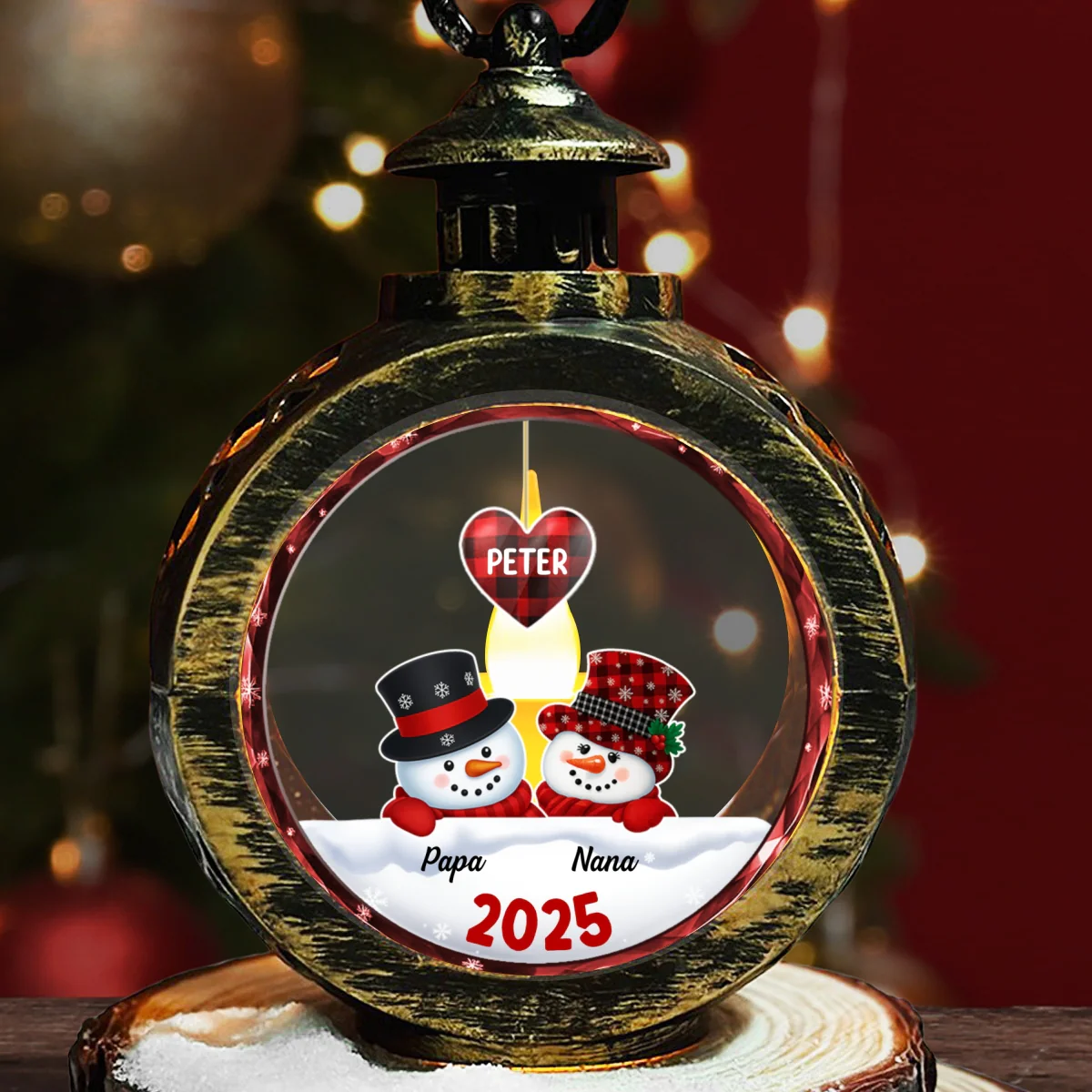 Grandparents Snowman Christmas - Personalized Custom Christmas Lantern - Image 6