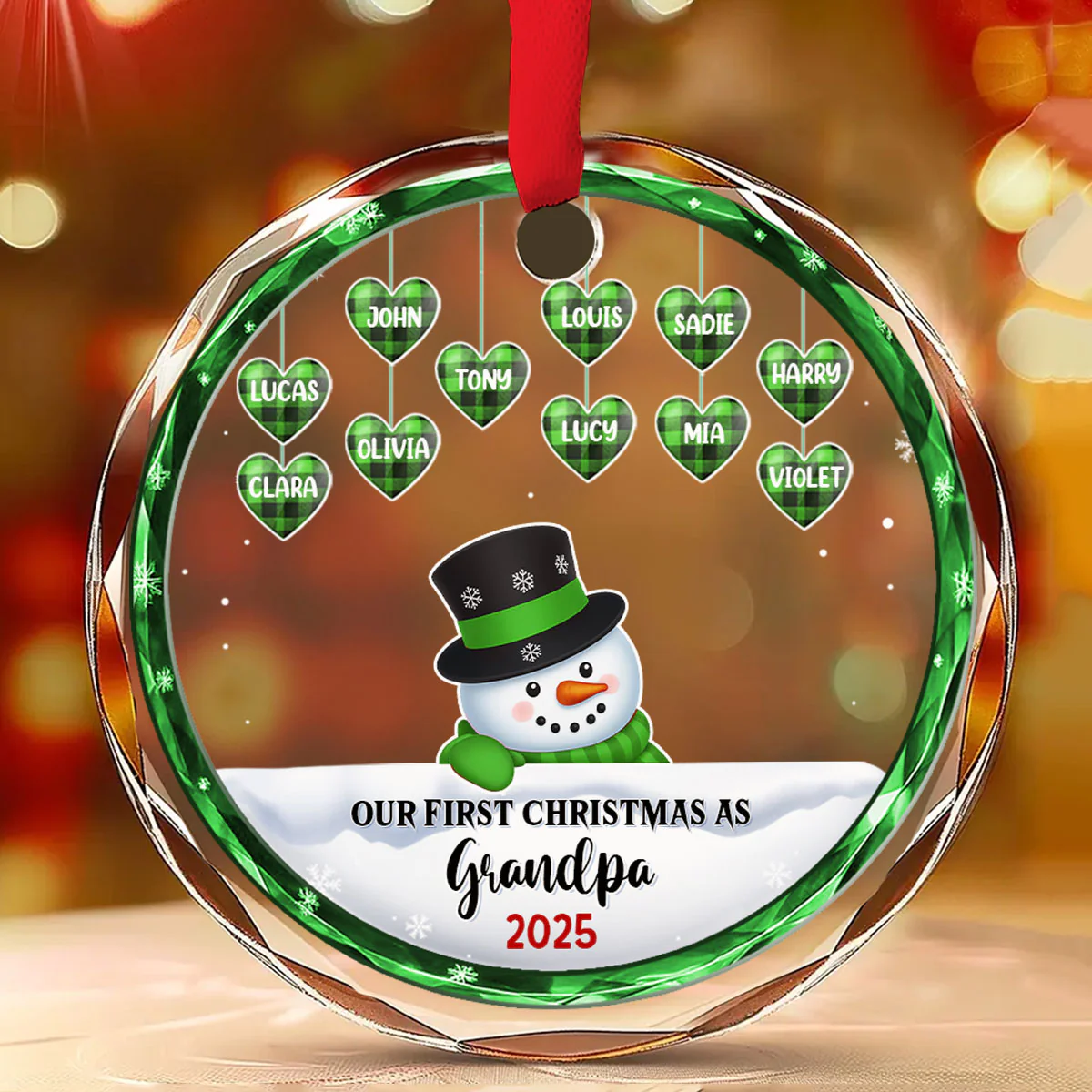Grandparents Snowman Christmas - Personalized Custom Glass Ornament - Image 3