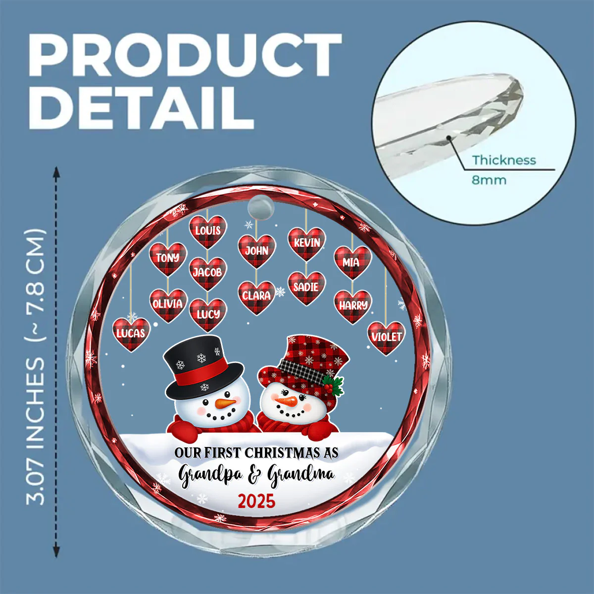 Grandparents Snowman Christmas - Personalized Custom Glass Ornament - Image 5