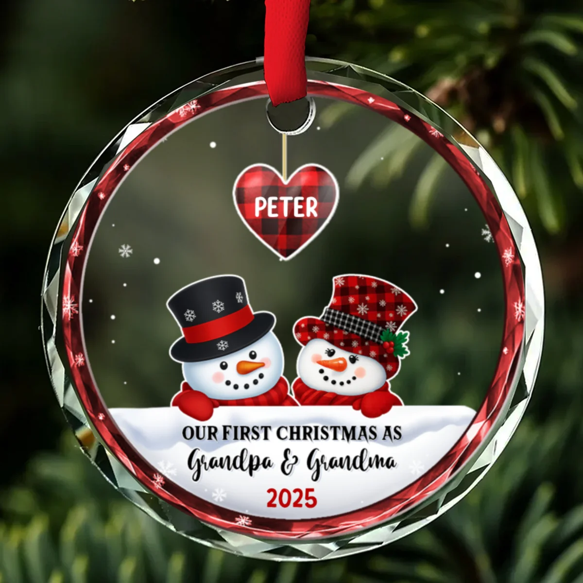 Grandparents Snowman Christmas - Personalized Custom Glass Ornament - Image 6