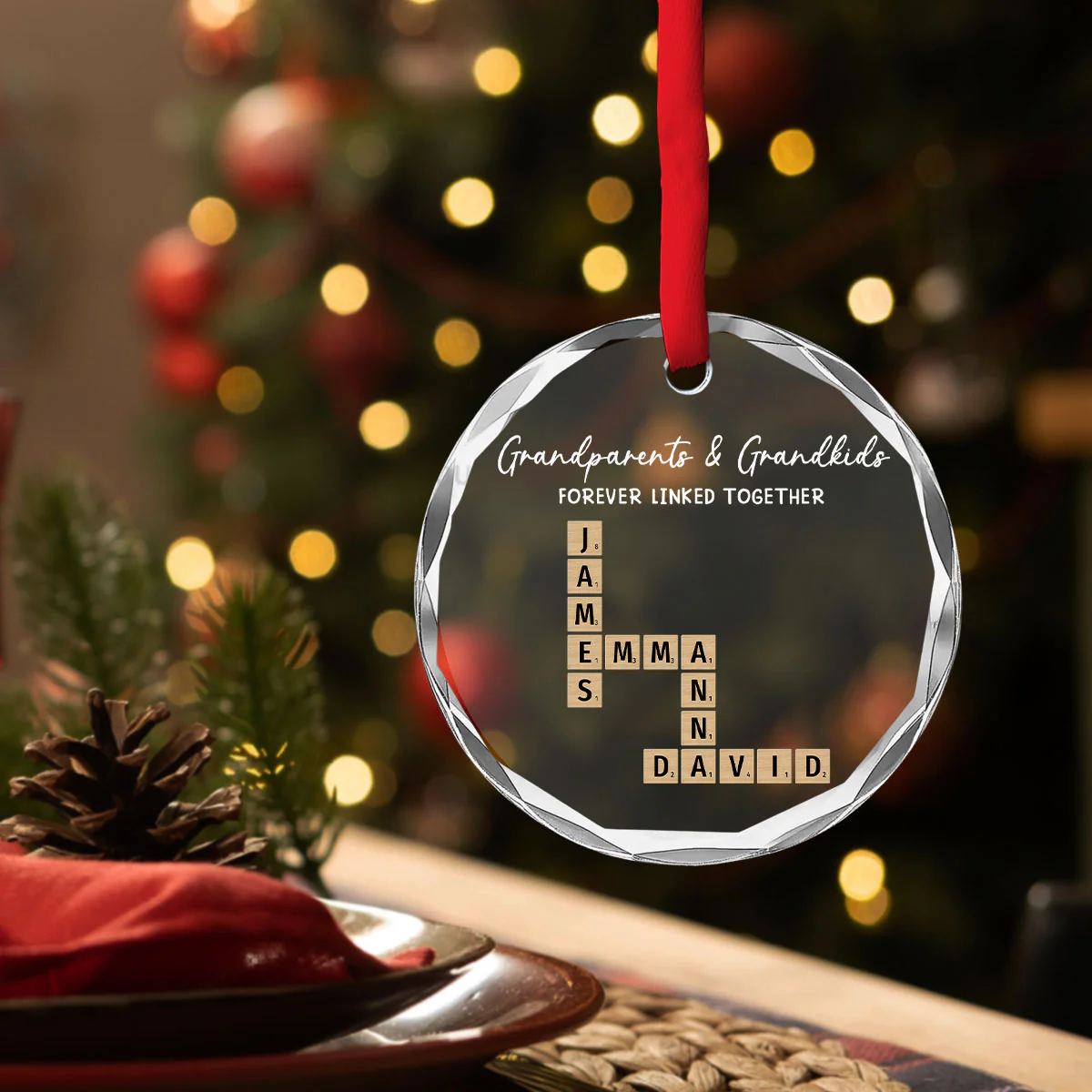 Grandparents With Grandkids Love Lasts Forever - Personalized Custom Glass Ornament - Image 3