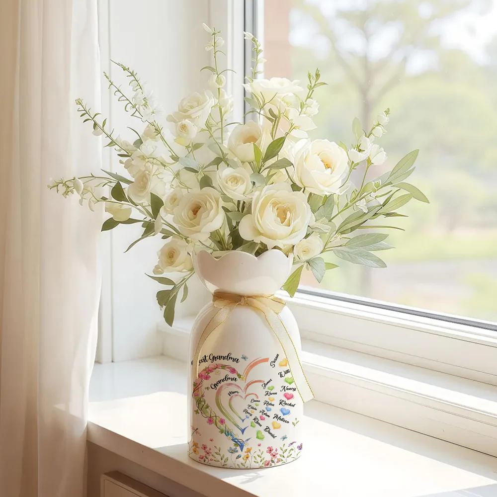 Great Grandma Heart - Personalized Custom Ribbon Tie Flower Vase - Image 2