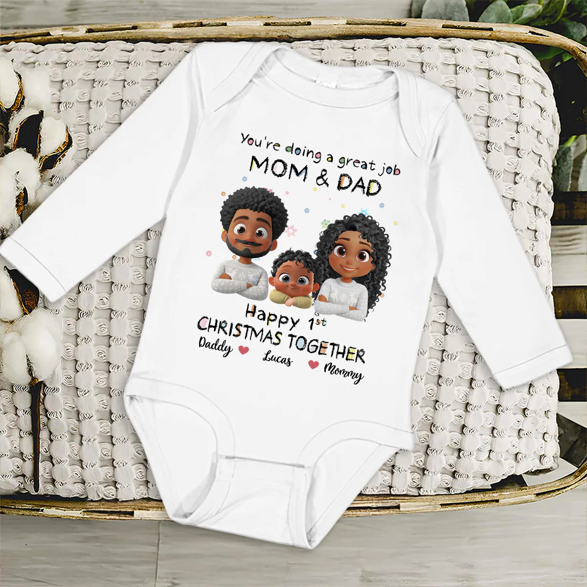 Great Job Mom And Dad Cartoon Christmas - Personalized Custom Long Sleeve Baby Onesie - Image 5
