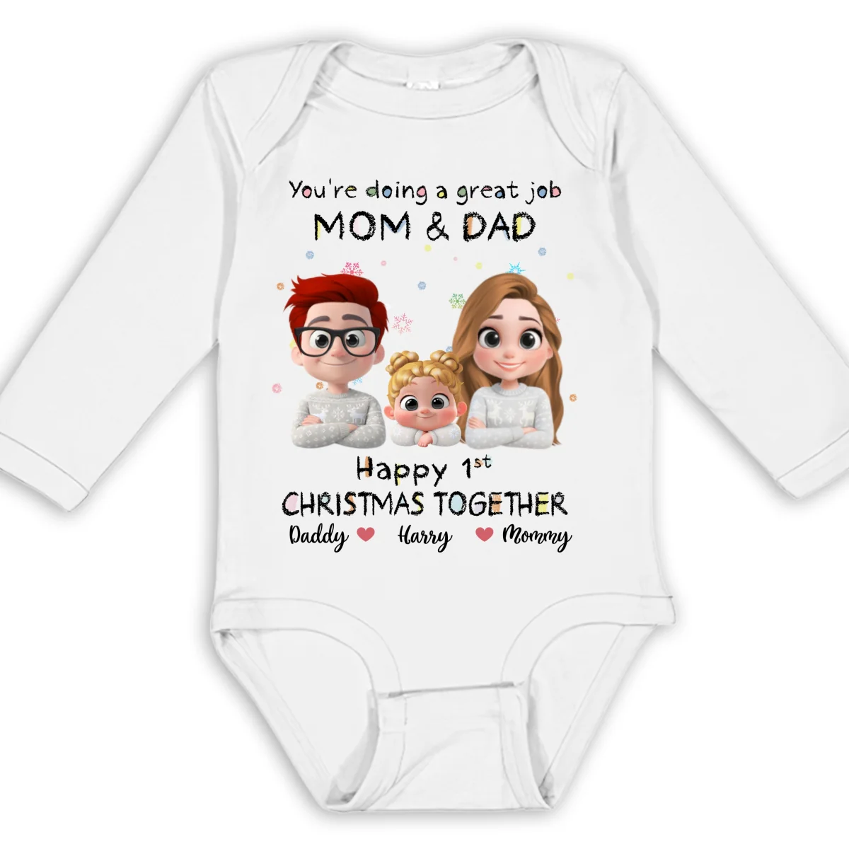 Great Job Mom And Dad Cartoon Christmas - Personalized Custom Long Sleeve Baby Onesie - Image 6