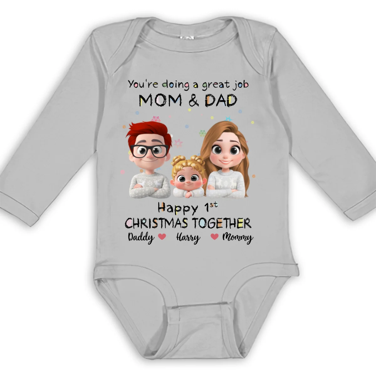 Great Job Mom And Dad Cartoon Christmas - Personalized Custom Long Sleeve Baby Onesie - Image 7