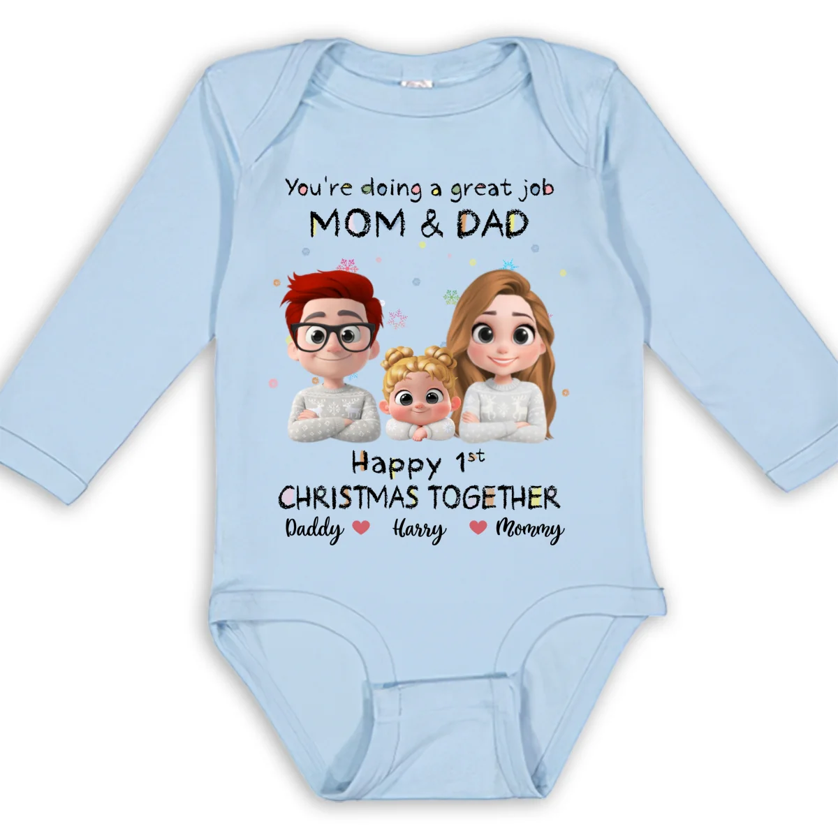 Great Job Mom And Dad Cartoon Christmas - Personalized Custom Long Sleeve Baby Onesie - Image 8