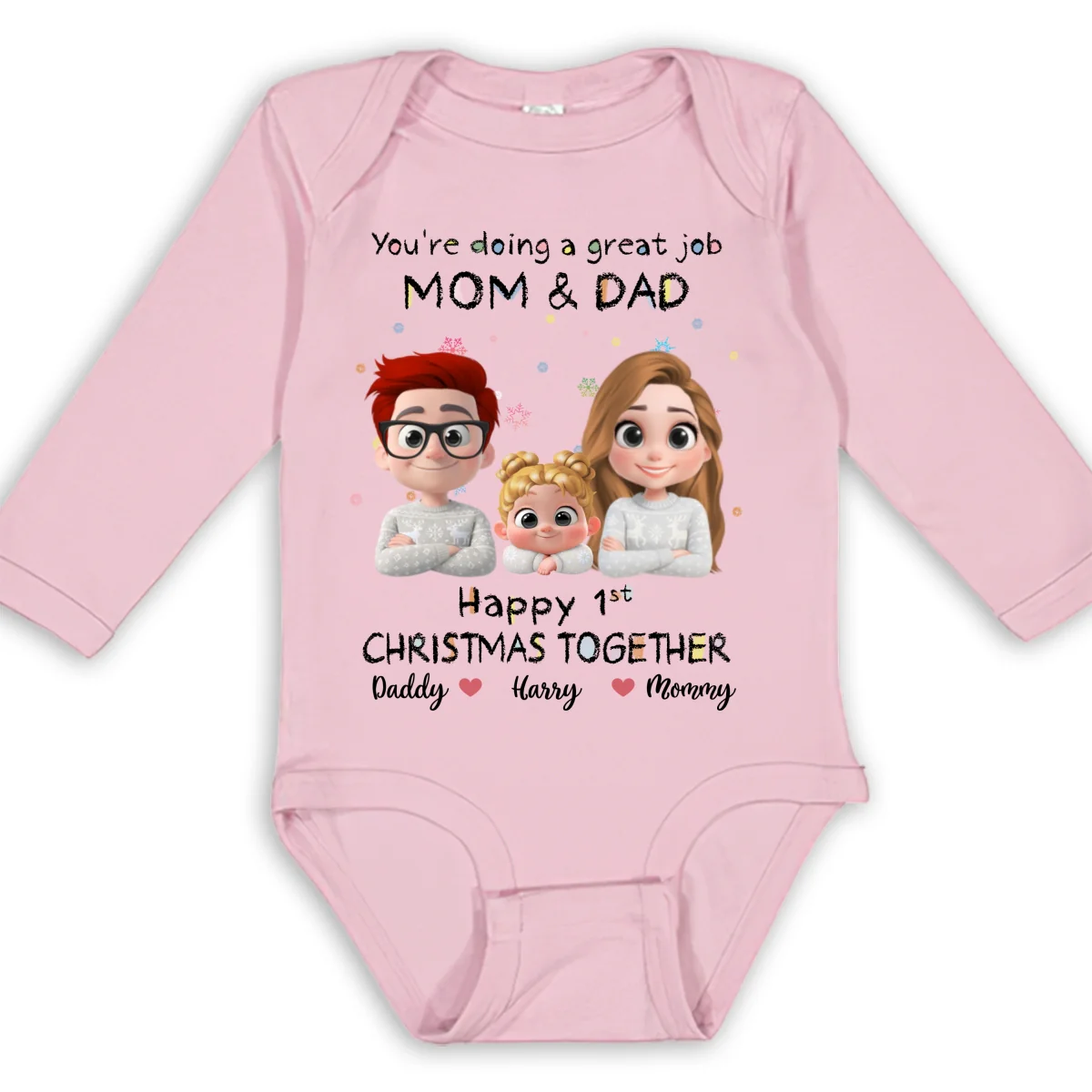 Great Job Mom And Dad Cartoon Christmas - Personalized Custom Long Sleeve Baby Onesie - Image 9