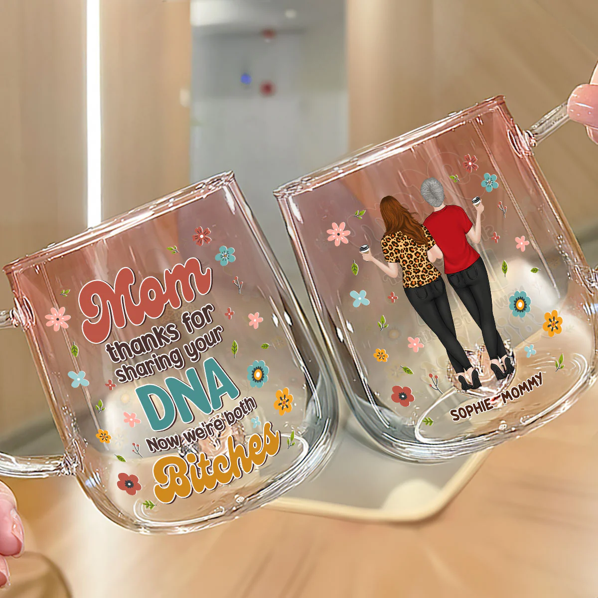 Great Mommy - Personalized Custom Pink Gradient Glass Mug  - Image 2