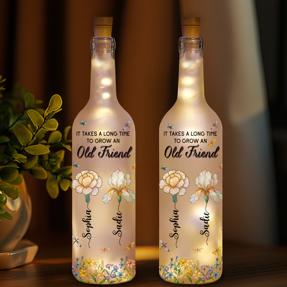 Grow An Old Friend Mother Of Pearl - Personalized Custom Bottle Lamp