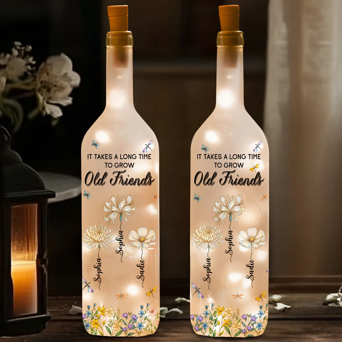 Grow An Old Friend Mother Of Pearl - Personalized Custom Bottle Lamp - Image 2
