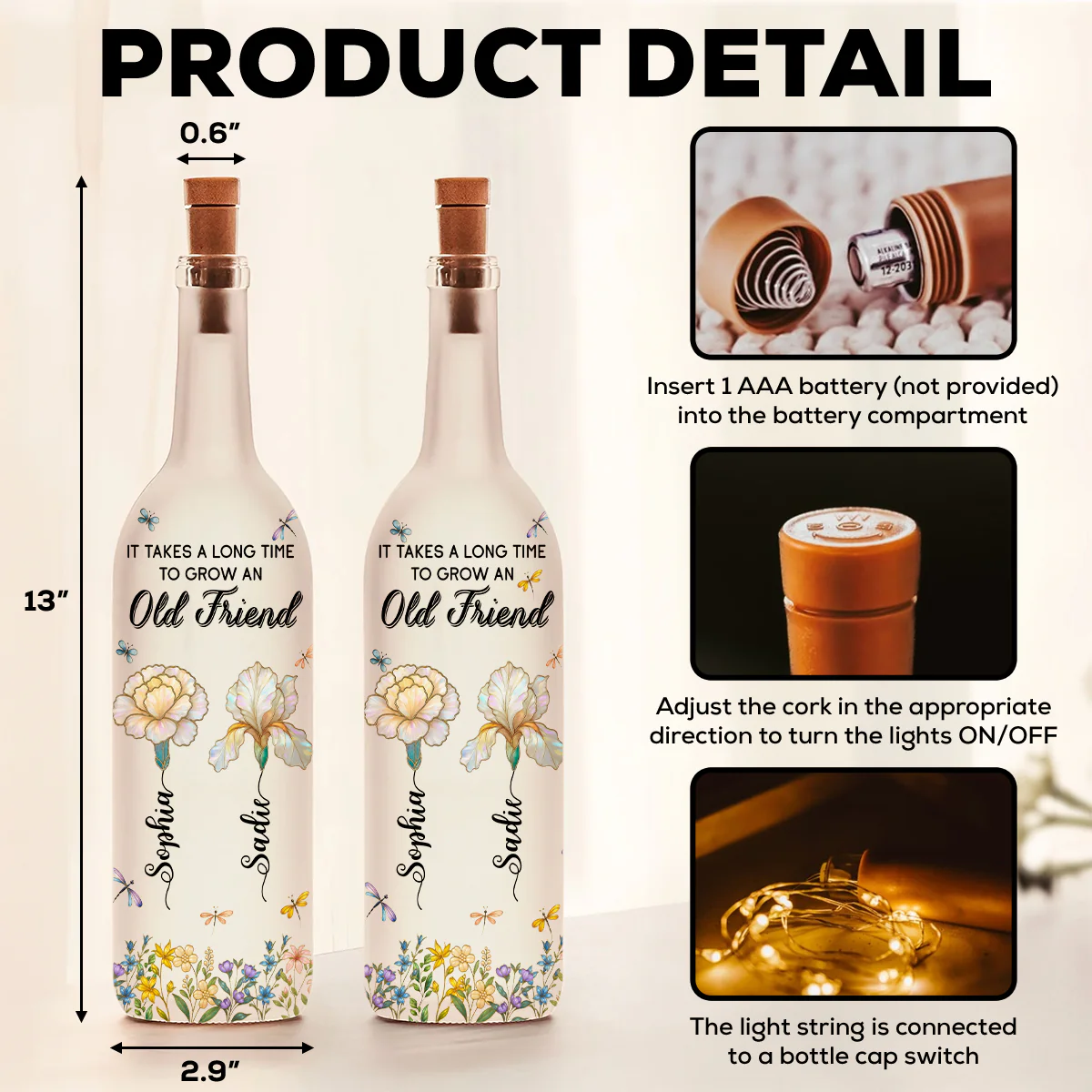 Grow An Old Friend Mother Of Pearl - Personalized Custom Bottle Lamp - Image 6