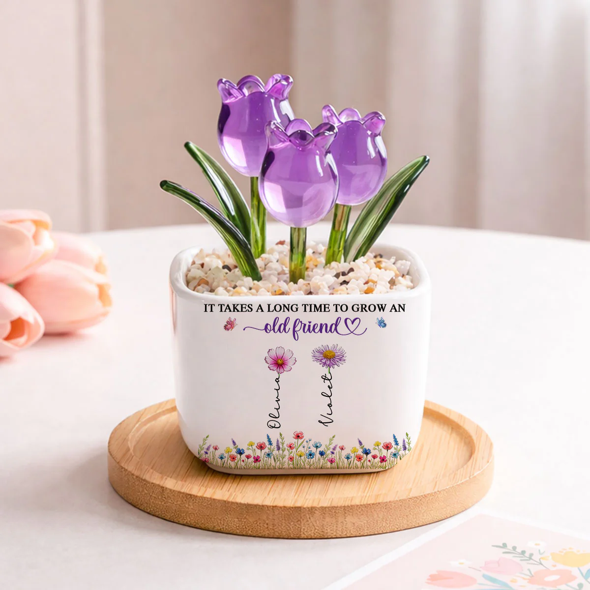 Grow An Old friend - Personalized Custom Glass Everlasting Tulips 