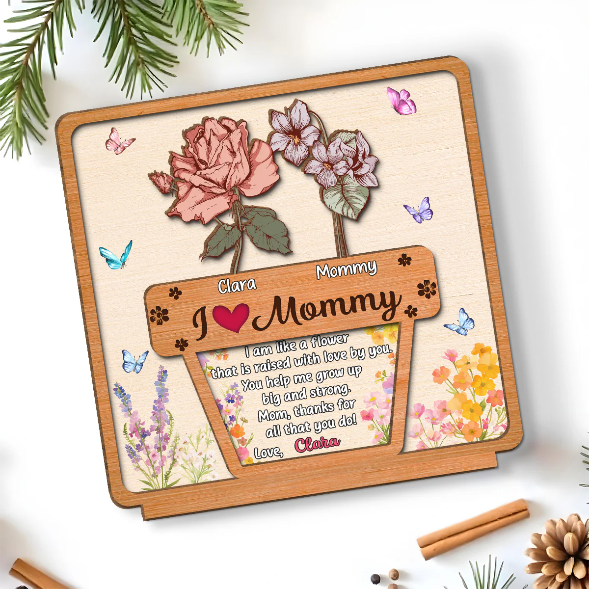 Growing Love Flower - Personalized Custom 2-Layer Wood Plaque With Flat Base - Image 4