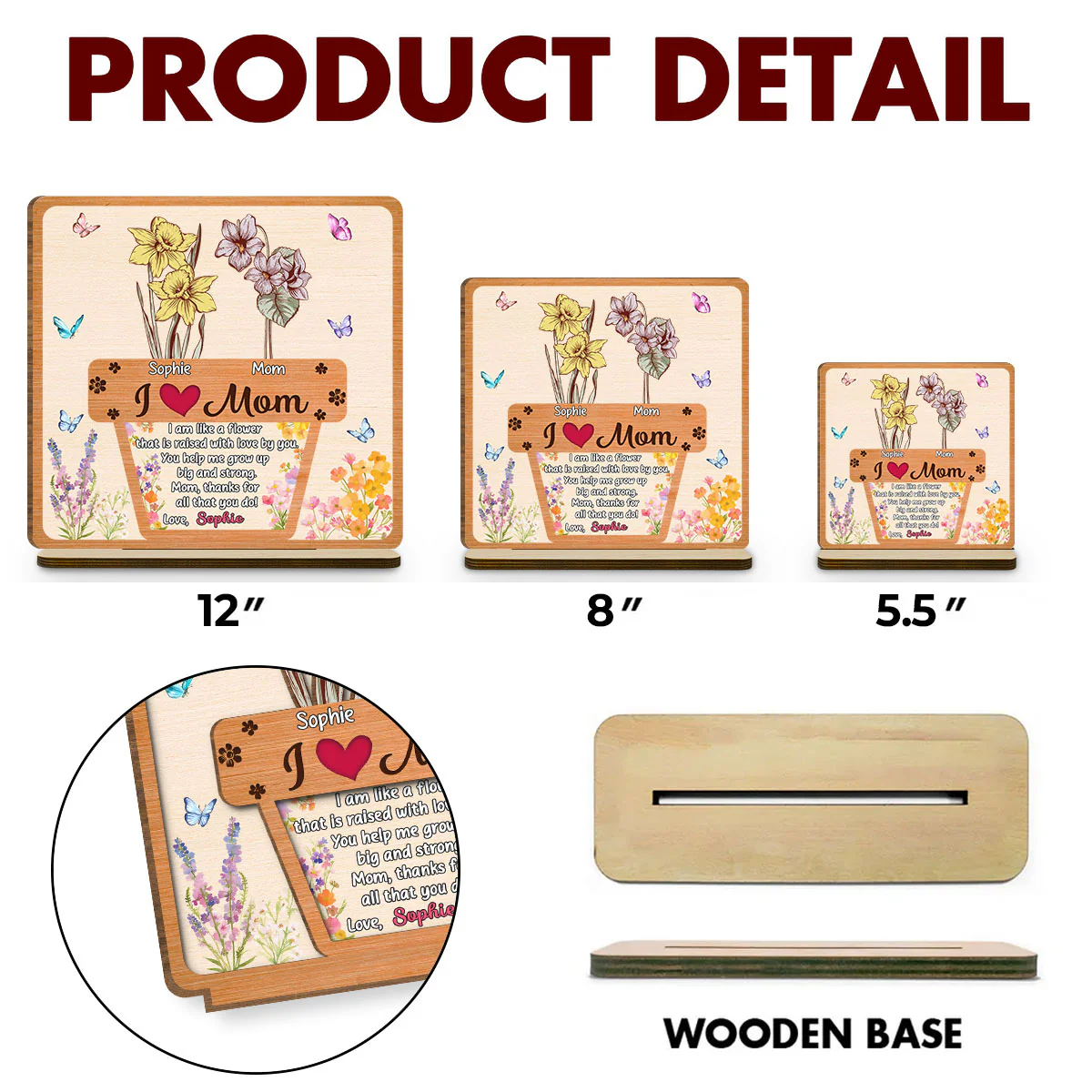 Growing Love Flower - Personalized Custom 2-Layer Wood Plaque With Flat Base - Image 5