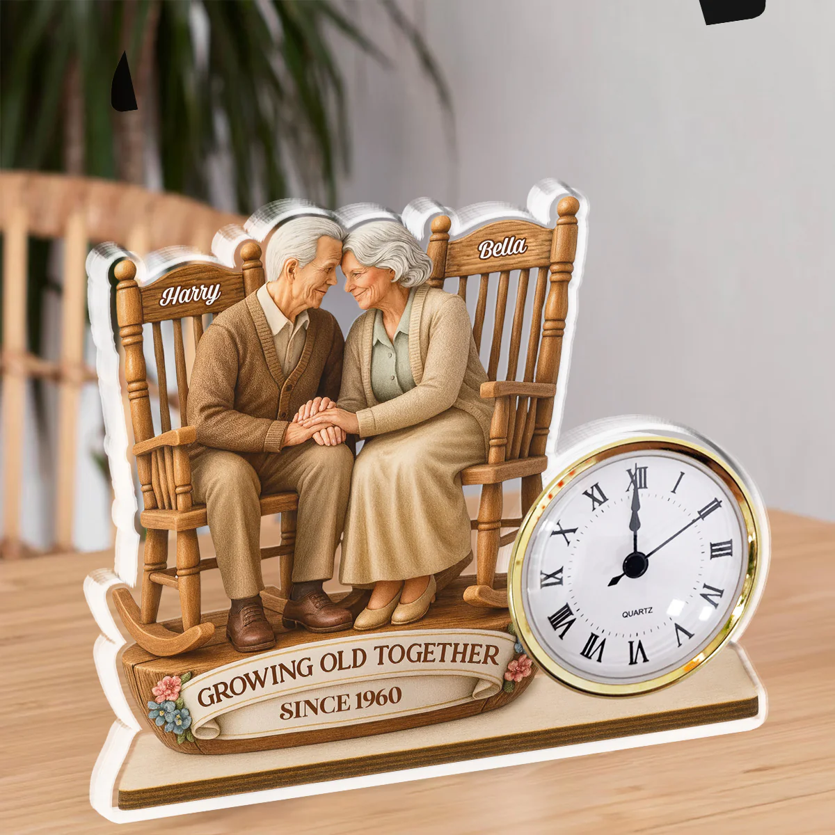 Growing Old Together - Personalized Custom Acrylic Desk Clock Plaque - Image 5