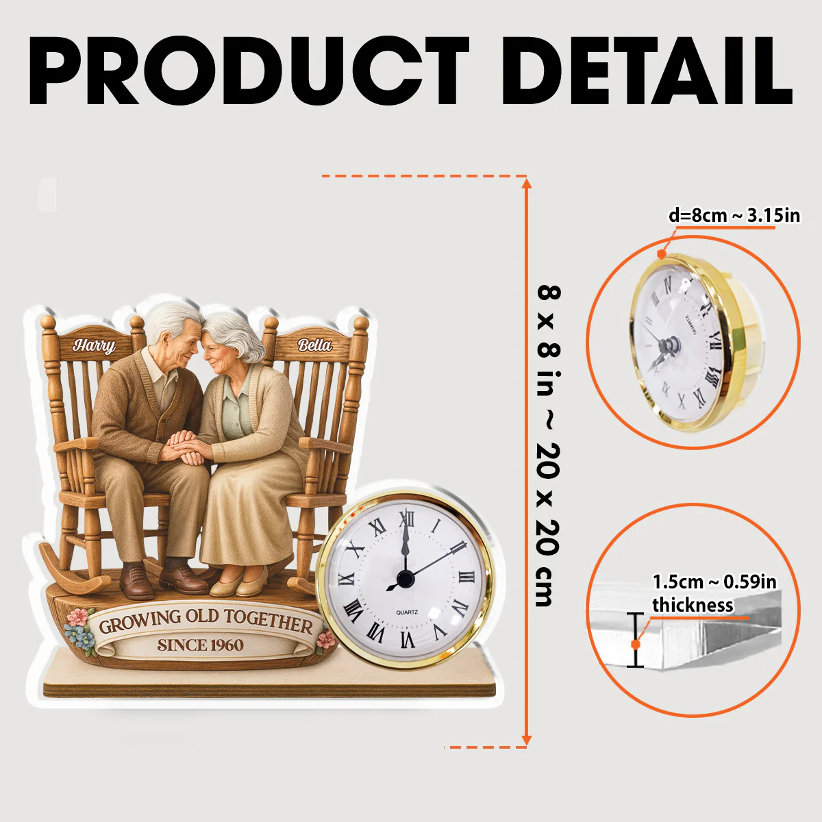 Growing Old Together - Personalized Custom Acrylic Desk Clock Plaque - Image 6