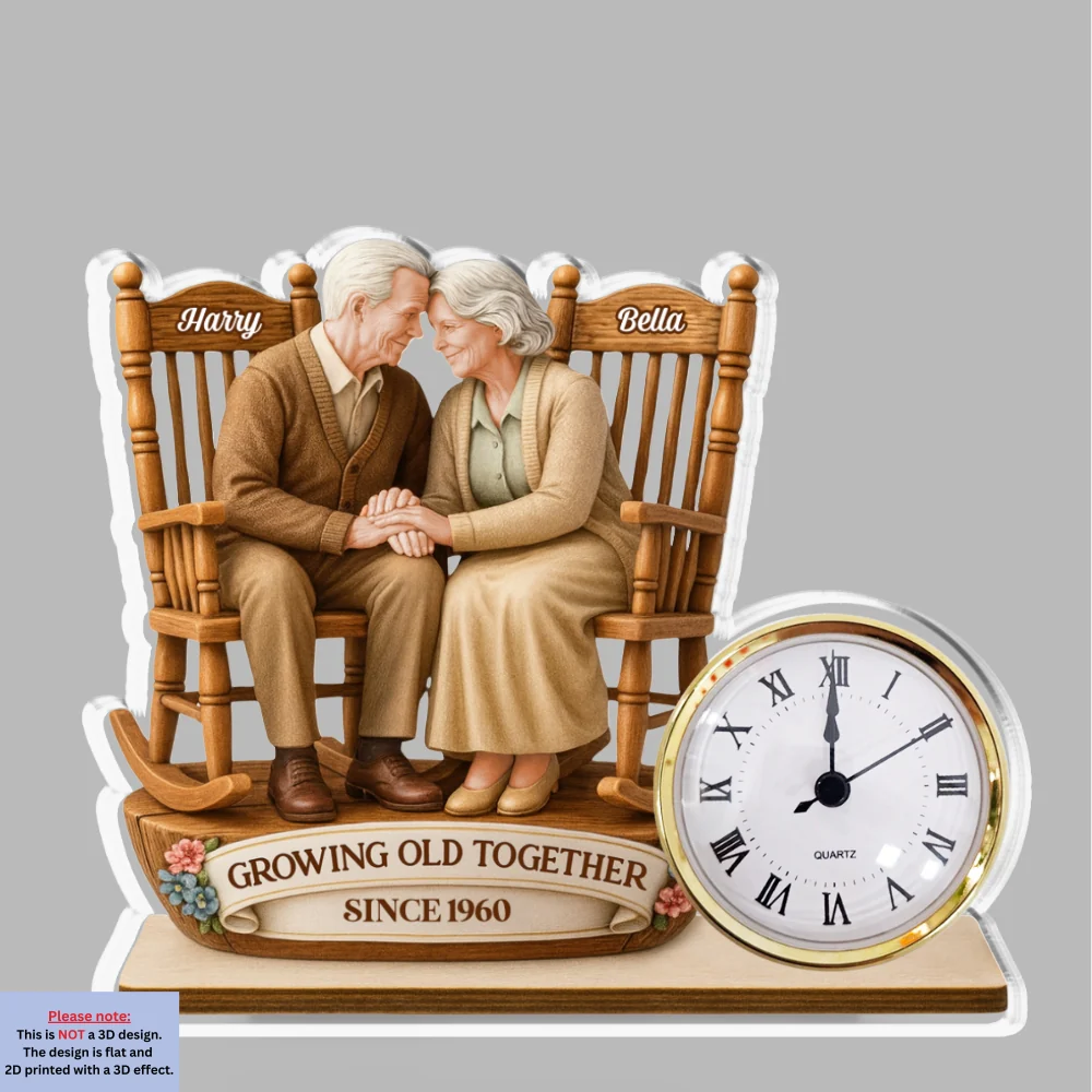 Growing Old Together - Personalized Custom Acrylic Desk Clock Plaque - Image 7