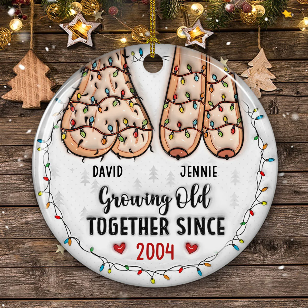 Growing Old Together Since - Personalized Custom 3D Inflated Effect Ceramic Ornament - Image 2