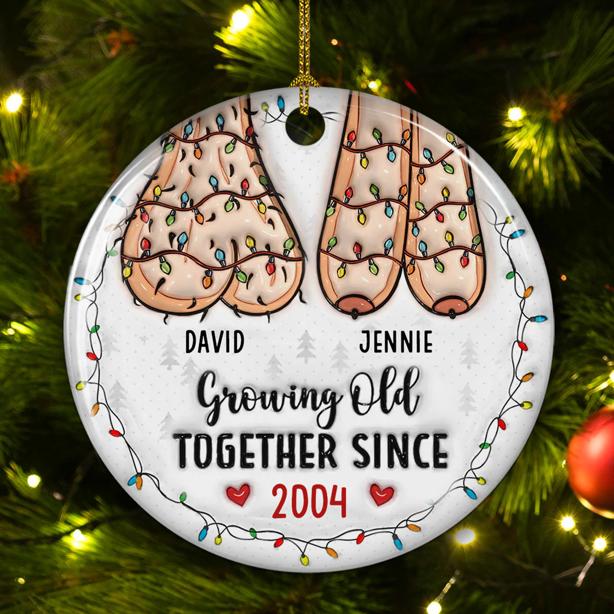 Growing Old Together Since - Personalized Custom 3D Inflated Effect Ceramic Ornament - Image 3