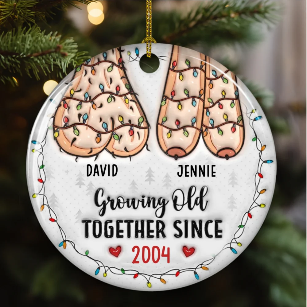 Growing Old Together Since - Personalized Custom 3D Inflated Effect Ceramic Ornament - Image 5