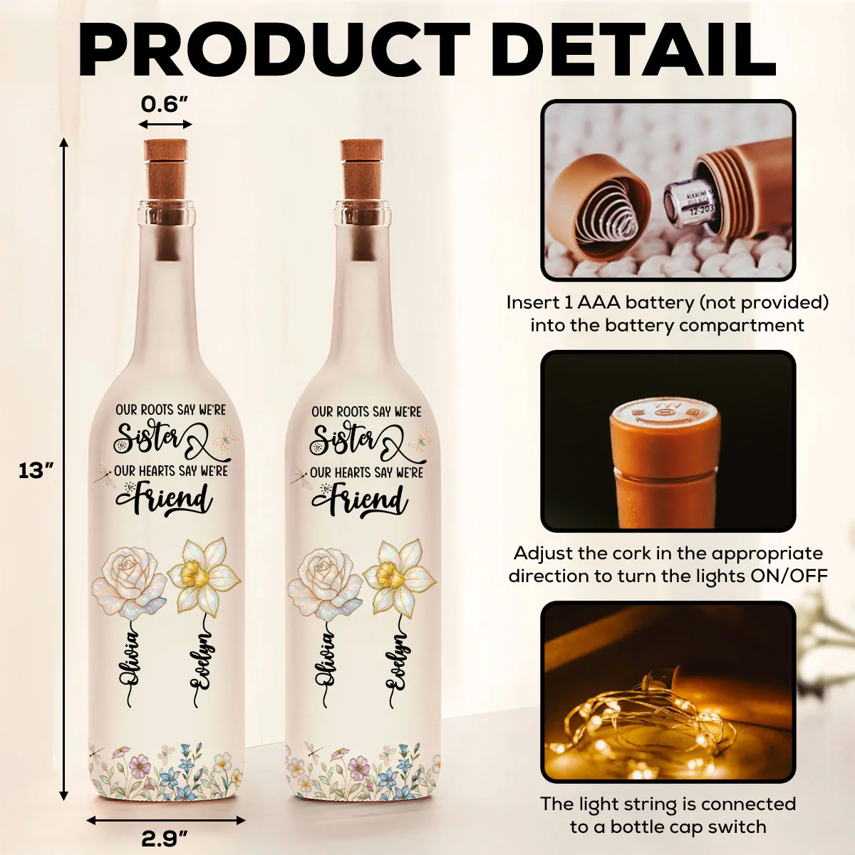 Growing Together Blooming Forever - Personalized Custom Bottle Lamp - Image 6