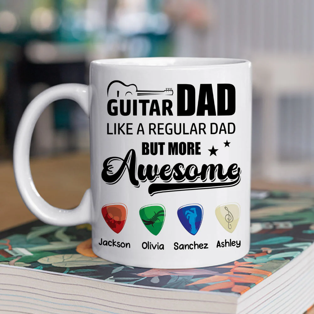 Guitar Dad Rocks Hard - Personalized Custom Coffee Mug - Image 2