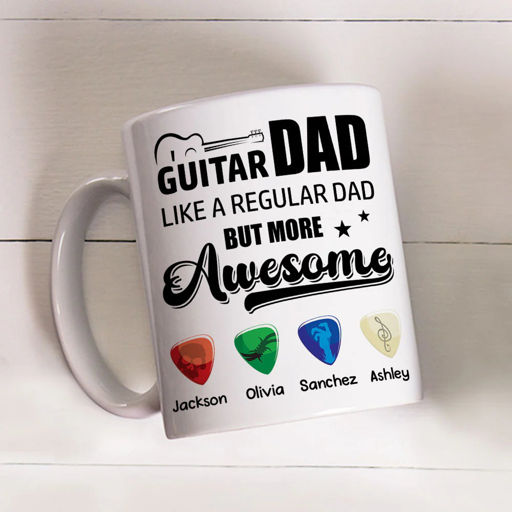Guitar Dad Rocks Hard - Personalized Custom Coffee Mug - Image 3